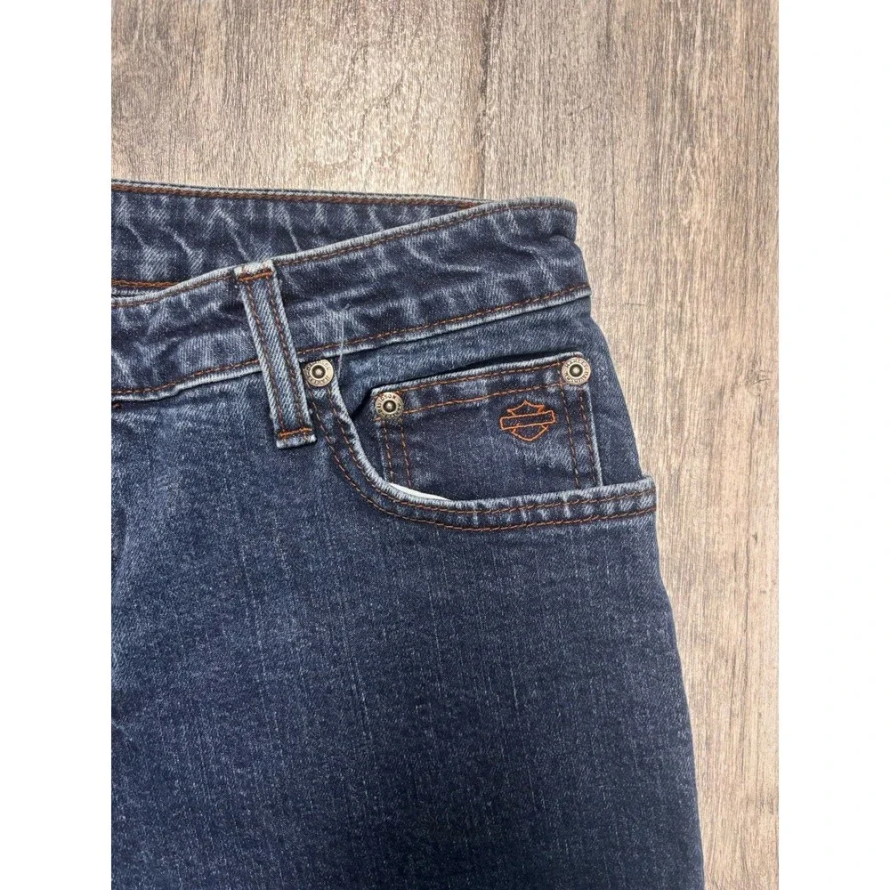 Harley-Davidson Y2K Biker Cut Off Denim Shorts Dark Wash Raw Hem Size 10